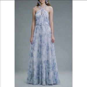 Marchesa Gown Marine Keyhole Halter Neck Tulle Sleeveless Blue Floral Size 8 NWT